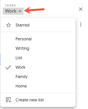 Drop-down box to select a task list