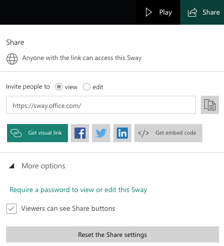 Share options for a Sway