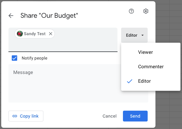 Share permissions in Google Sheets