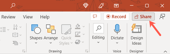 Share button in PowerPoint