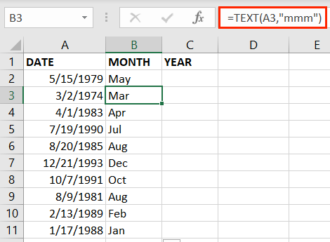 Abbreviation for month name using the TEXT function