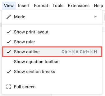 Show Outline in the View menu