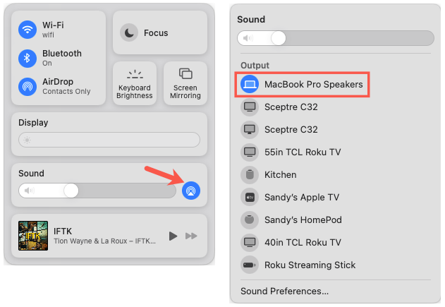 AirPlay for Sound in the Control Center and Mac on the list