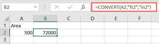 Formula to convert square feet to square inches