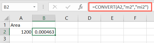 Formula to convert square meters to square miles