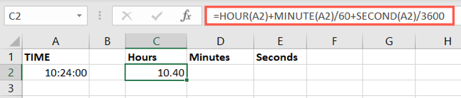 Time function formula for hours