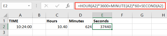 Time function formula for seconds