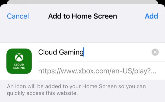 Add Xbox Cloud Gaming to iPhone home