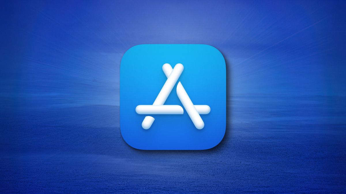 The Apple App Store icon on a blue textured background