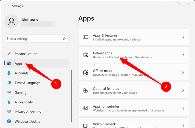 Open the Settings app, click the "Apps" tab, then click on "Default Apps."
