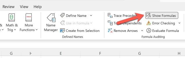 To show formulas in Excel, press Formulas > Show Formulas