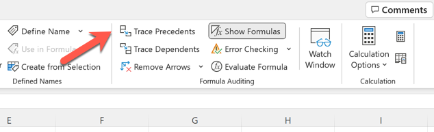 To trace cell precedents in Excel, press Formulas > Trace Precedents.