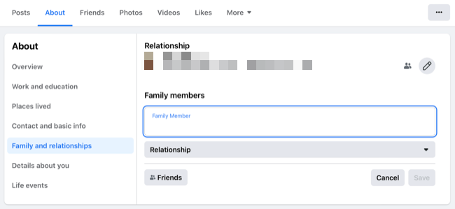Add Facebook family members or relationships