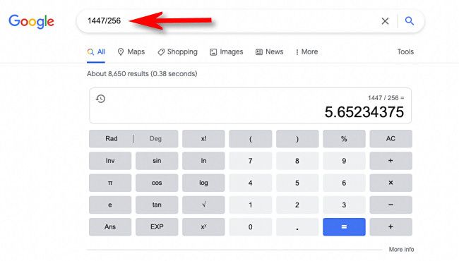 Google's web calculator in Safari