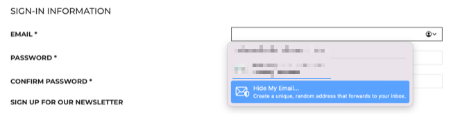 Hide My Email integration with Safari