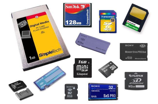 Various types of flash memory cards