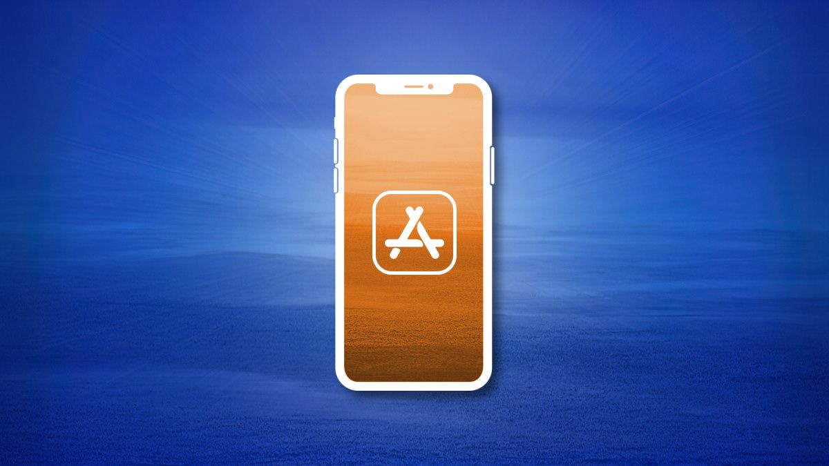 An iPhone outline with an orange screen containing an App Store icon on a blue background