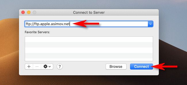 In the "Connect to Server" box in macOS, enter the FTP site address and click "Connect."