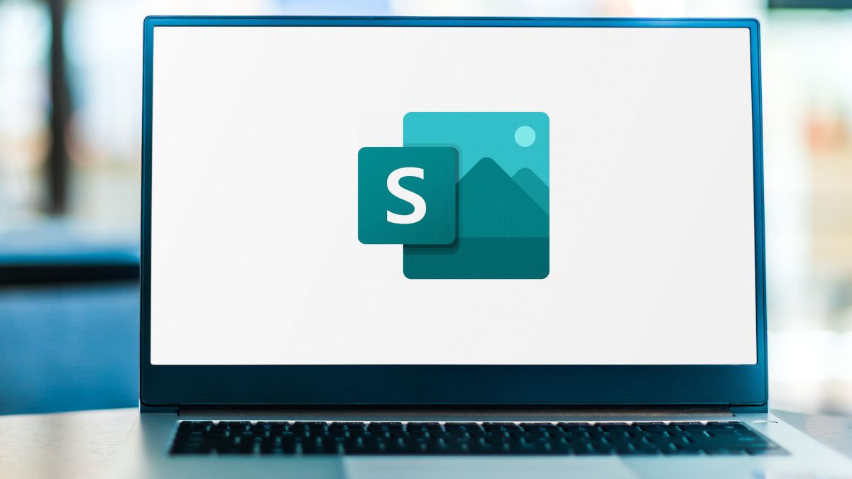 The Microsoft Sway app icon on a laptop screen.