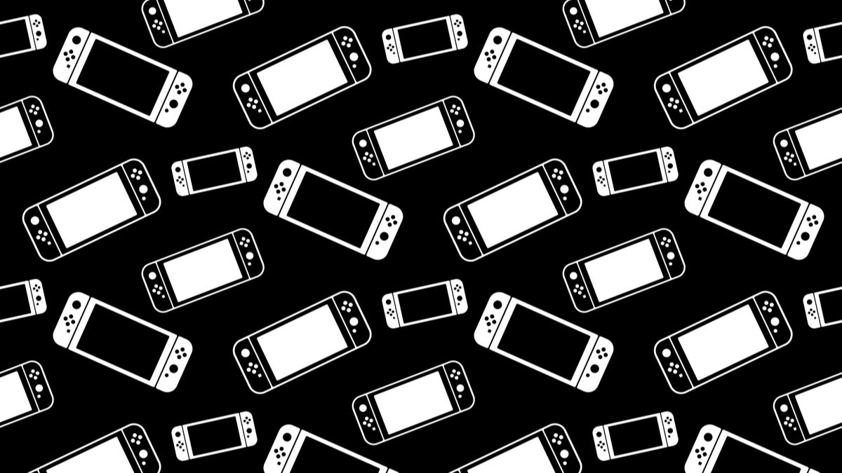 A black and white pattern design of Nintendo Switch game pads.