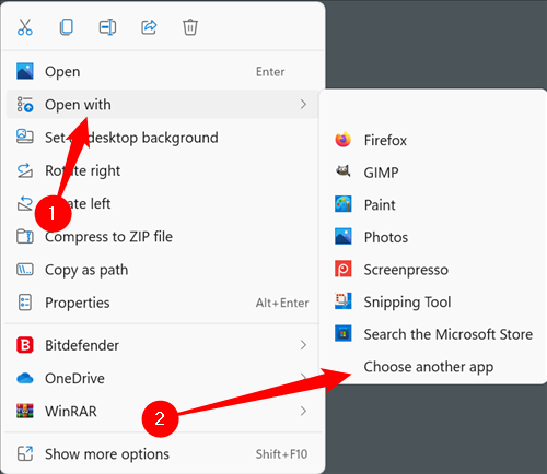 Right-click a PNG, mouse over &quot;Open With,&quot; and then click &quot;Choose Another App.&quot;
