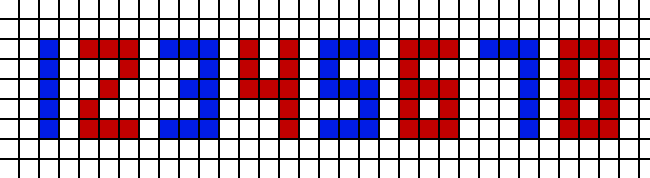 An example of numbers written in blocky pixels.