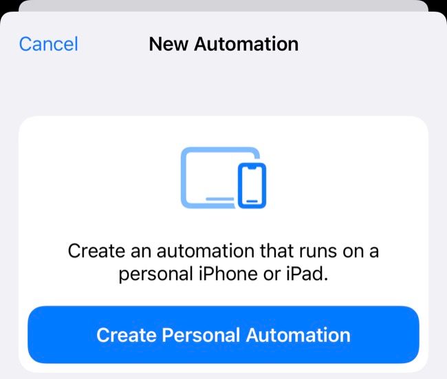 New Personal Automation in Shortcuts