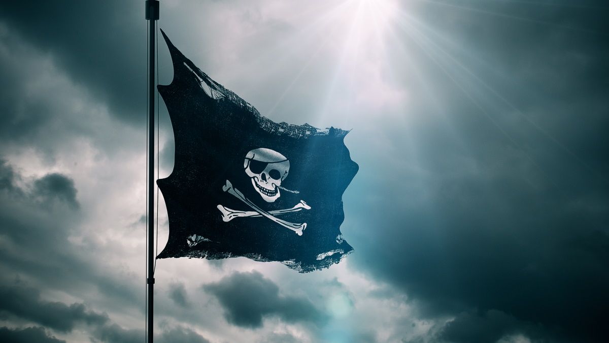 A torn black pirate's flag.