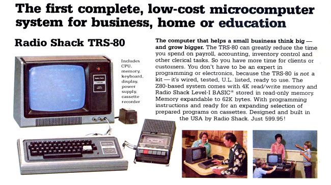 Part of an advertisement for the TRS-80 Model I that appeared in November 1977 issue of Byte magazine.