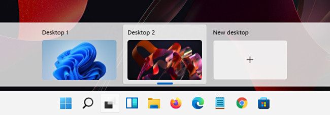 Different desktop wallpaper on different virtual desktops in Windows 11.