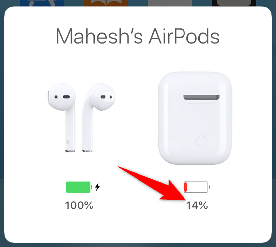 Check the AirPods charging case's battery level.