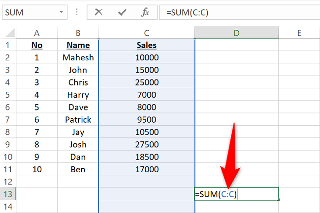 How to Sum a Column in Microsoft Excel