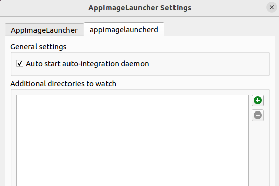 The appimagelauncherd tab of the AppImageLauncher application