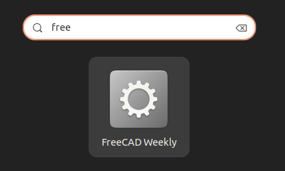 The FreeCAD icon in the GNOME activities search results