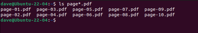 using ls to list the numbered PDF files
