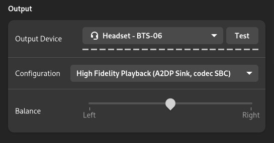 Audio settings for the Bluetooth headset