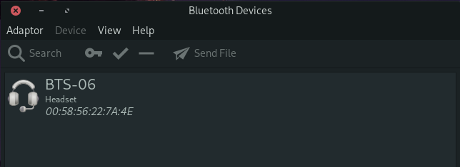 The Blueman application with a Bluetooth device detected but not connected