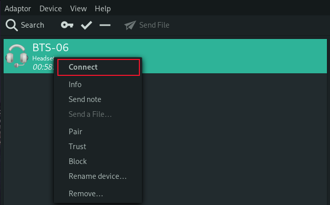 The "Connect" option in the device context menu
