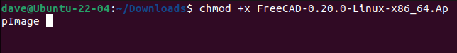 making the AppImage executable using the chmod command