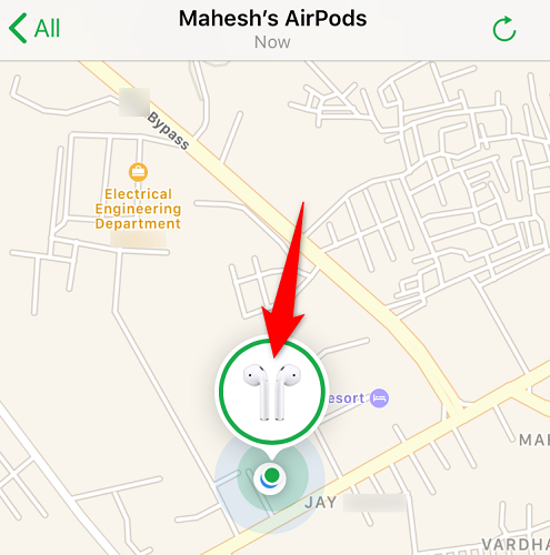 View AirPods' location on the map.