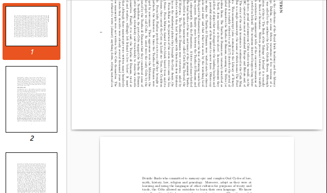 A PDF file with the first page rotated 90 degrees clockwise