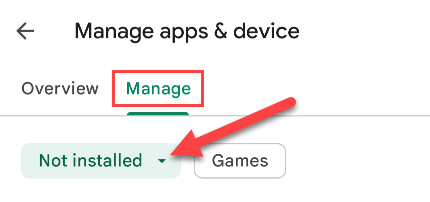 Go to the "Manage" tab and select "Not Installed."