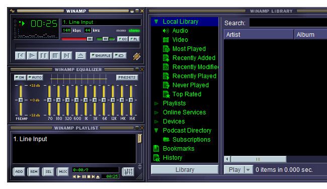 A screenshot showing the simple playback visualization on the main Winamp window.