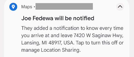 Notification for the person being tracked.