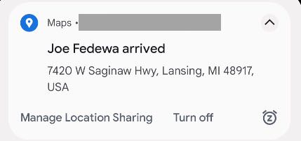 Notification for location.
