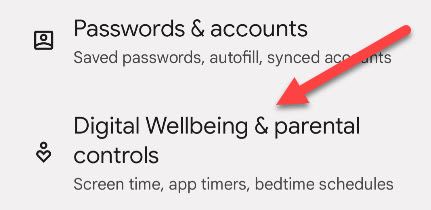 Select &quot;Digital Wellbeing &amp; Parental Controls.&quot;