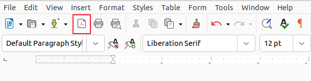 The LibreOffice Writer PDF button