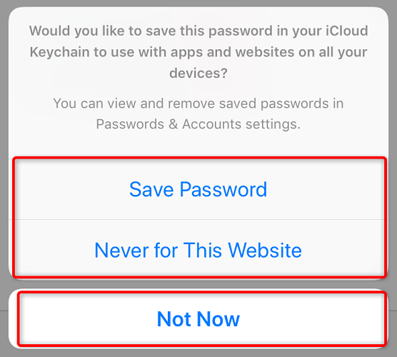 Save the website password on iPhone.