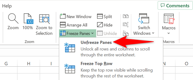 Choose Freeze Panes > Unfreeze Panes.