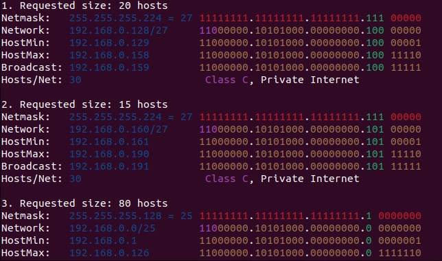 ipcalc&rsquo;s recommendations for splitting a network into three subnets